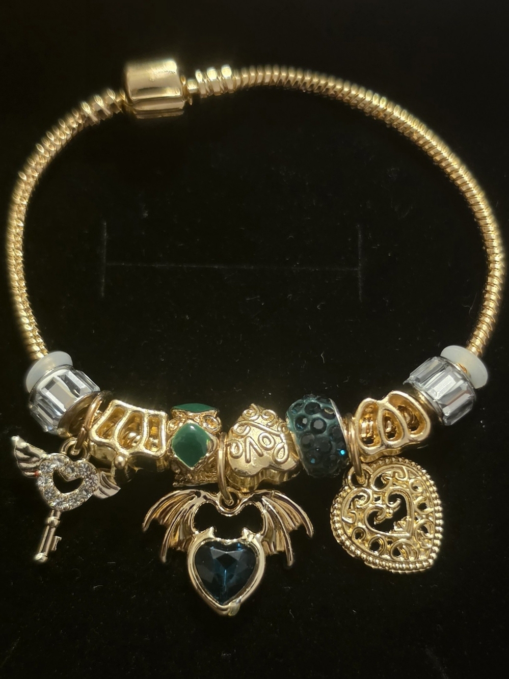 Gold-Tone Heart & Teal Charm Bracelet - Women's Jewelry